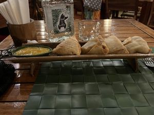 Samosas: Nice texture, but chutney is off  at Fox and the Firefly in Bohol