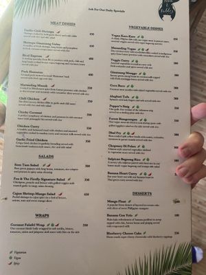 🍏 = vegan , 🍃 = veggie   at Fox and the Firefly in Bohol