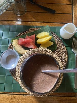 Chia chocolate bowl for breakfast (vegan)   at Fox and the Firefly in Bohol