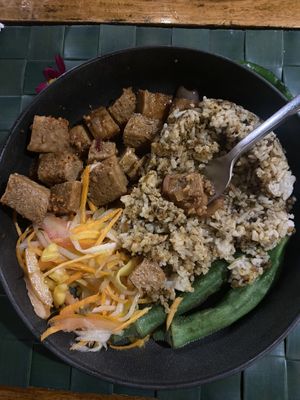 A veganised Filipino dish with soy protein 🌱   at Fox and the Firefly in Bohol