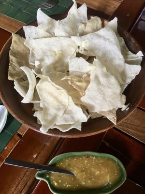 Cassava Chips with their Spicy mango sauce  at Fox and the Firefly in Bohol