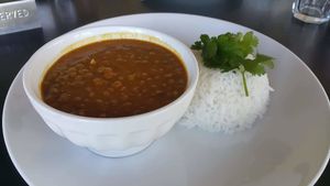 Lentil curry with rice at The Slip Inn Cafe in Havelock