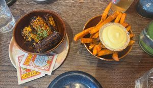 BBQ corn ribs & sweet potato fries   at Mr Bao in South East London