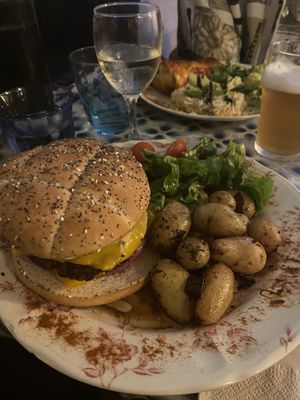 The burger - nice patty, convincing cheese and to die for potatoes !  at La Cabane en Ville in Aix-en-provence
