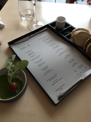Menu and amuse bouche  at Seven Swans in Frankfurt