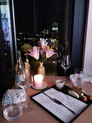 A view of the Mains if you are lucky. There's an option of wine pairing with the dinner. at Seven Swans in Frankfurt