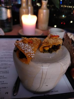 Each plate which the food comes on is made by a local pottery designer. at Seven Swans in Frankfurt