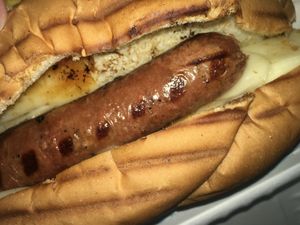 Hot dog with vegan cheese at Sapori in Birkirkara