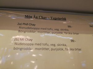 Menu at Lilla Vietnam in Malmo