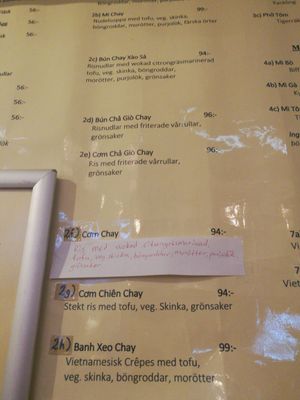 Menu at Lilla Vietnam in Malmo