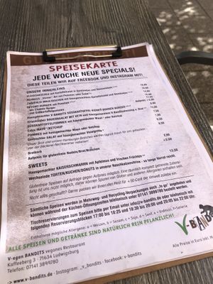 Menu  at V-Bandits in Ludwigsburg