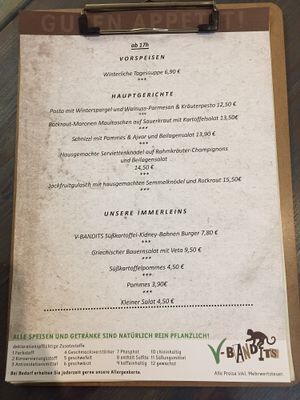 menu  at V-Bandits in Ludwigsburg