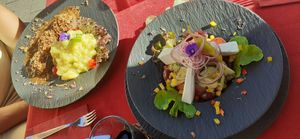 potato salad and salad with vegan mozzarella and beans at V-Bandits in Ludwigsburg