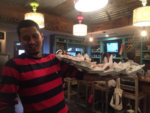 On one arm  at Bareburger -  W 57th in New York City