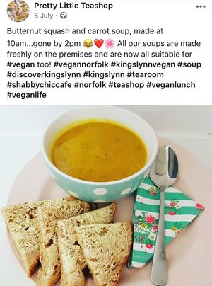 Vegan Butternut Squash & Carrot Soup at Pretty Little Bistro in Kings Lynn