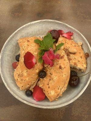 Almond butter and jelly bagel  at La Fabrica in Girona