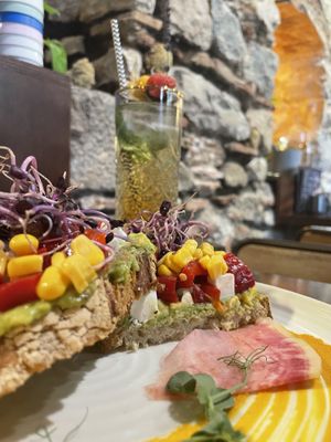 Avocado toast (replace the feta with vegan feta!)  at La Fabrica in Girona