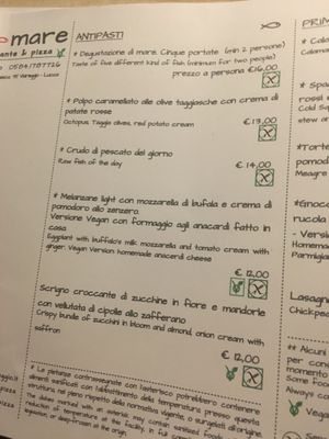 Vegan labelled dishes  at A-mare in Viareggio