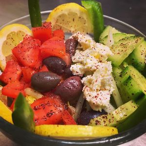 Side salad vegetarian or vegan when ordered without feta. at Carytown Gyro in Richmond