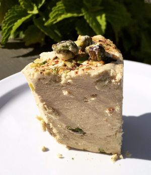 Tahini Helwa dessert. Tahini, sugar and pistachio. That’s it. This one is very rich. VEGAN. at Carytown Gyro in Richmond