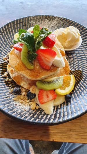 Vegan pancakes. GF option available. We're amazing. at Cheeky By Nature in Northcote