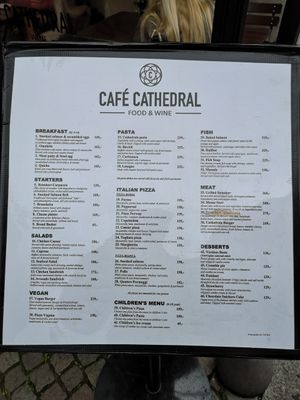 Menu at Café Cathedral in Oslo