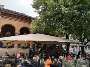 Outside terras at Café Cathedral in Oslo