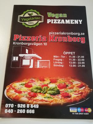 Menu at Pizzeria Kronborg in Malmo