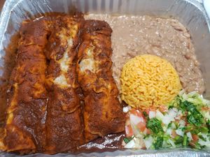 Vegan Enchiladas with red sauce at Luna Mexicana in Joliet