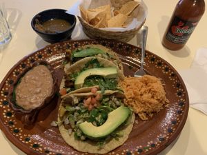 Vegan taco dinner add avocado at Luna Mexicana in Joliet
