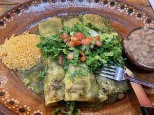 Vegan Enchiladas with Green Sauce  at Luna Mexicana in Joliet