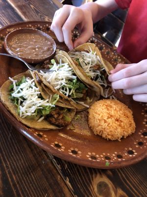 Vegan chorizo and potato tacos  at Luna Mexicana in Joliet