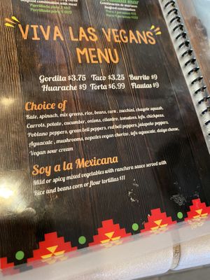 Their vegan menu as of August 5th, 2020! at Luna Mexicana in Joliet