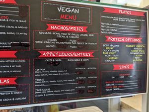 Vegan menu section at Ole Ole Burrito Express in Oakland