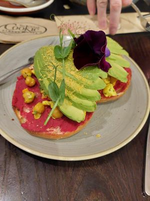 Vegan Bagel - hummus, chickpea & cauli curry & Avo at Ten O'Clock Cookie Company in Masterton
