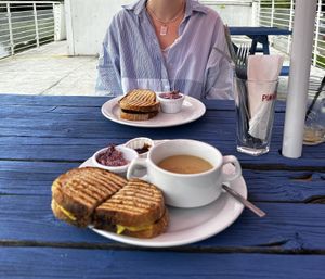 Onion Bhaji & Chutney Toastie + Sausage Hashbrown & Cheese Toastie  at The Ark in Northampton