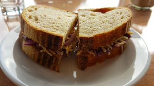 Sandwich with vegan cheese and coleslaw at The Ark in Northampton