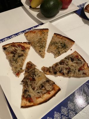 Vegan GF garlic pizza & mushroom truffle pizza   at Tamborine Mountain Pizza in Tamborine Mountain