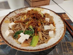 Soba noodles with tofu (we arrived really late and the hadn't any more heura pb chickn) at UDON - Chueca in Madrid