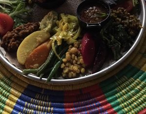 Vegan menu (about 16.50 Euro), served with Injera at Abyssinia in Strasbourg