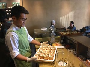 All the food (cakes, desserts, sweets,savory) is made daily in the shop.  at Macha-Macha in Berlin
