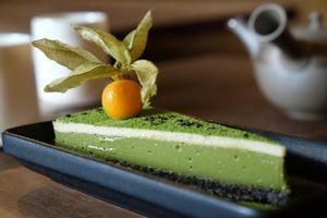 This raw-vegan-matcha-mousse-cake is just amazing. When eating I felt like doing my body something good. It is melting in the mouth and leaves a great feeling without being heavy. at Macha-Macha in Berlin