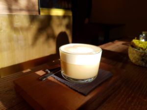 tea cappuccino with oat milk.  at Macha-Macha in Berlin