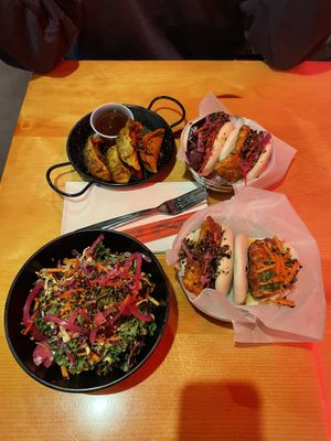 Vegan bao, vegan dumpling, vegan greens!  at Mushi Ni in Atlanta