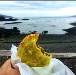 Vanilla Leaf vegan Jamaican Patty Pastry at Vanilla Leaf Bakery Café in Pender Island