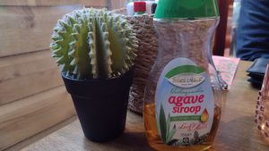 Agave pancake syrup at each table (but didn't need it!) at Mr. Stacks in Amsterdam