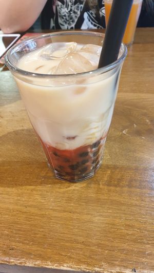 Strawberry bubble tea at Mr. Stacks in Amsterdam