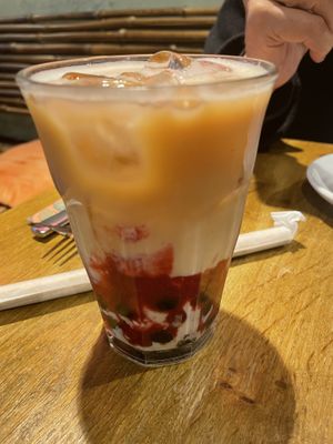 Pink drink - boba milky tea  at Mr. Stacks in Amsterdam