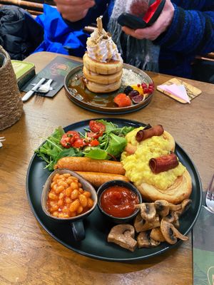 Apple crumble pancake and English breakfast   at Mr. Stacks in Amsterdam