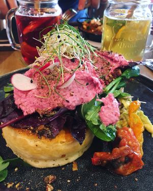 Pancakes and hummus, a match made in vegan heaven! at Mr. Stacks in Amsterdam